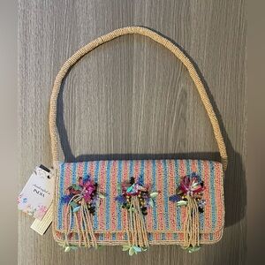 Striped Colorful Flowers Beaded Bag with Hanging Beads Viral TikTok Purse